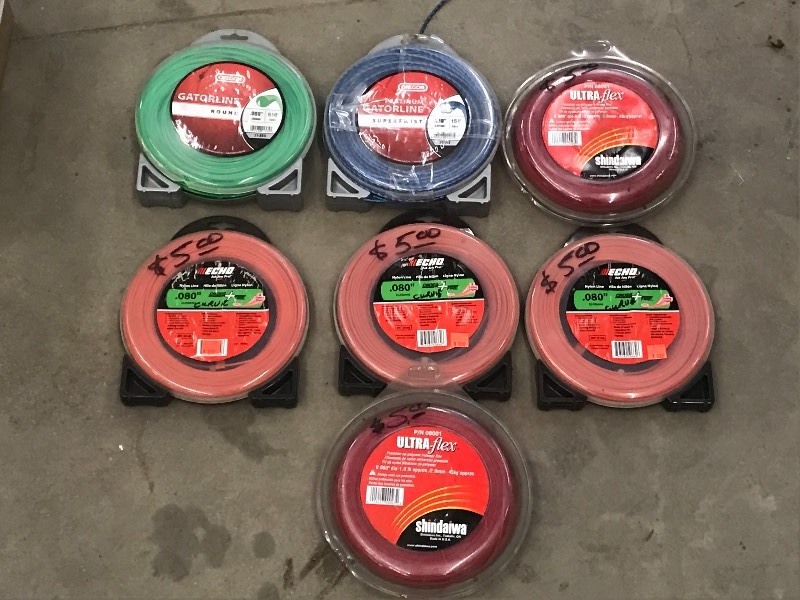 lot 54 image: Box Of Assorted Spools Of Grass Tri...