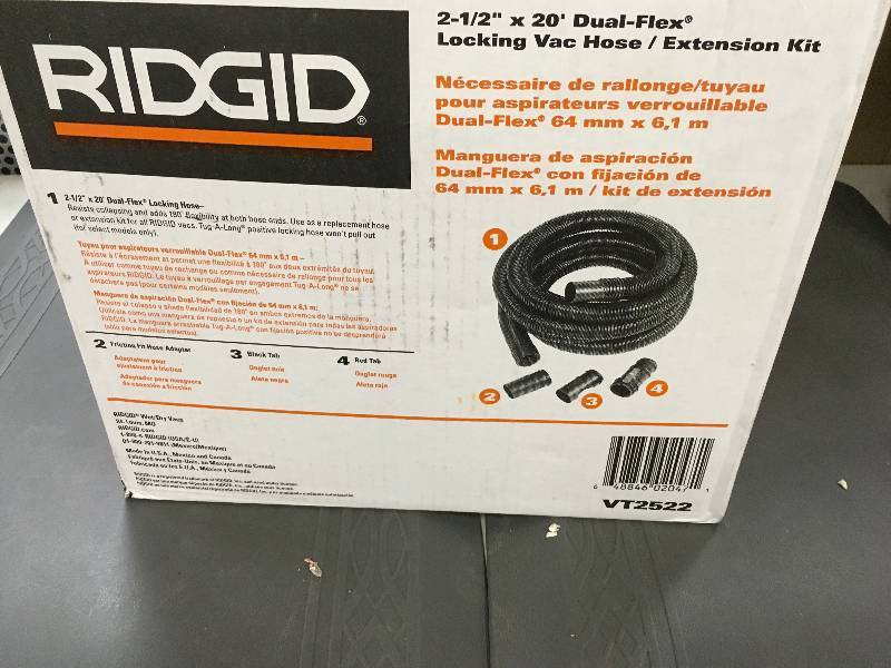 Ridgid 2-12 x 20 Dual-Flex Locking Vac HoseExtension Kit open box never used