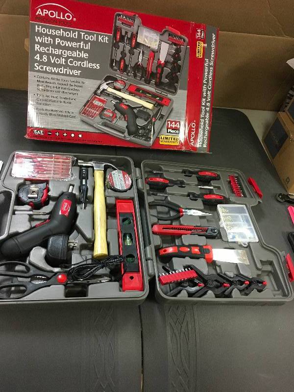 Apollo Household Tool Kit with Powerful Rechargeable 4.8 Volt Cordless Screwdriver