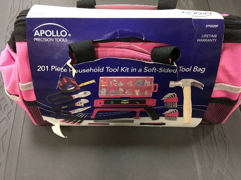 Apollo Precision Tools 201 Piece Household Tool Kit in a Soft-Sided Tool Bag open box never used