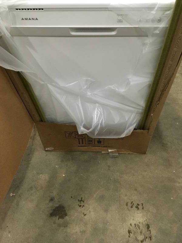 lot 5 image: Amana 24 Energy Star Full Console Dishwasher with 12 Place Settings Triple Filter Wash System 2 Racks Wash Cycles 2 Options and Silverware Basket open box never used