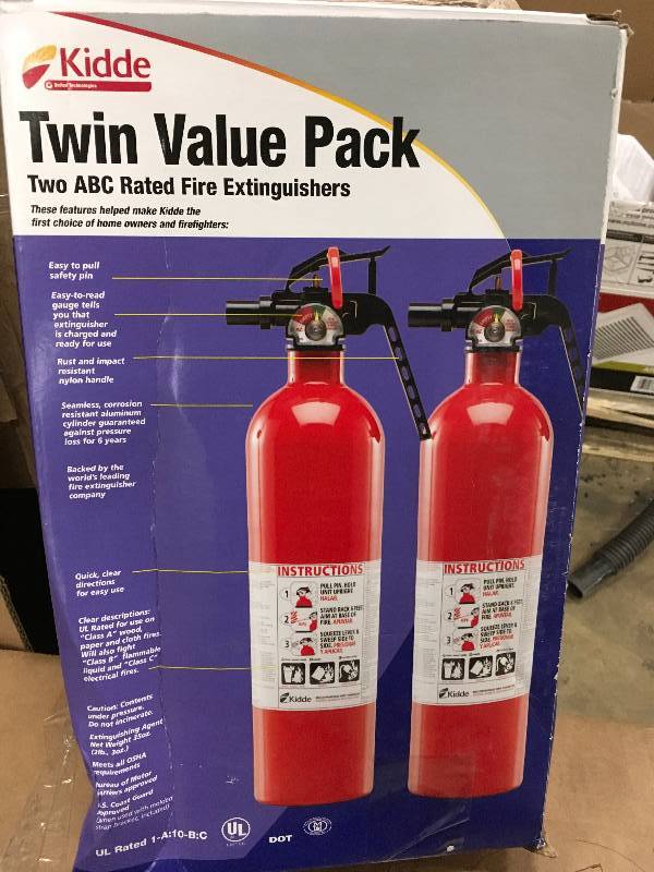 lot 16 image: Twin Value Pack Two ABC Rated Fire Extinguishers open box never used