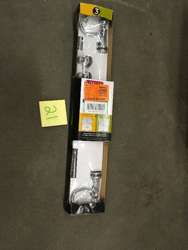 lot 21 image: Delta Portman 20 in. Handle with Knobs for Sliding Shower or Bathtub Door in Chrome open box never used