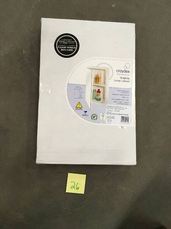 lot 26 image: Croydex WC257222YW 11.875 in. Simplicity Mirror Corner Cabinet in White open box never used