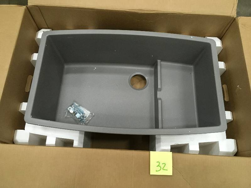lot 32 image: Blanco 440066 Performa 19.5 X 32 Single-Basin Granite Undermount Residential Kitchen Sink open box never used