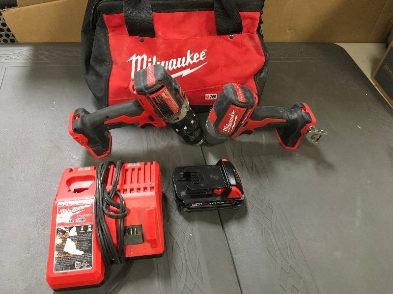 lot 4 image: Milwaukee M18 18-Volt Lithium-Ion Cordless Compact Hammer DrillImpact Combo Kit  in workin g conditions
