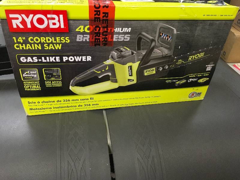lot 8 image: Ryobi 40-Volt Lithium Brushless 14 Cordless Chain Saw in working conditions