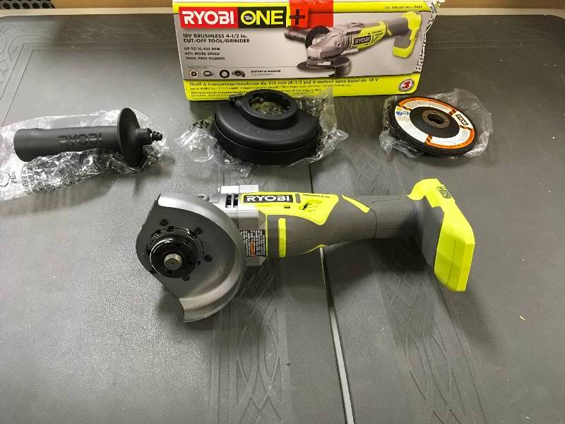 lot 24 image: Ryobi One  18Volt Brushless 4-12 in. Cut-Off ToolGrinder in  working conditions