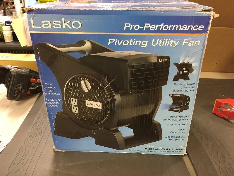 lot 47 image: Lasko Pro-Performance Pivoting Utility Fan in working conditions