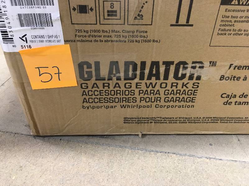 lot 57 image: Gladiator Garageworks Premier Series 3-Drawer Intermediate Chest open box never used