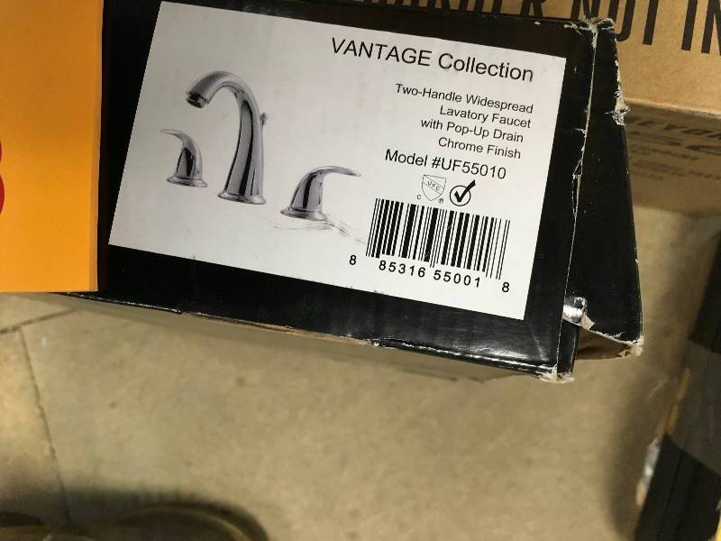 lot 78 image: Ultra Faucets UF5501 Vantage Widespread Lavatory Faucet with Pop-Up Drain open box never used