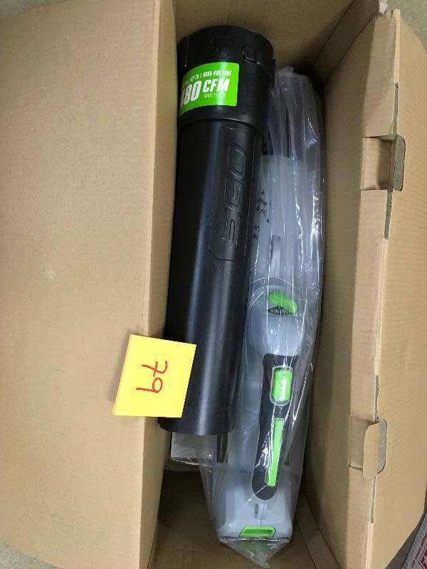 lot 79 image: EGO 142 MPH 575 CFM Variable-Speed 56-Volt Lithium-Ion Cordless Leaf Blower- Battery and Charger not included open box never used