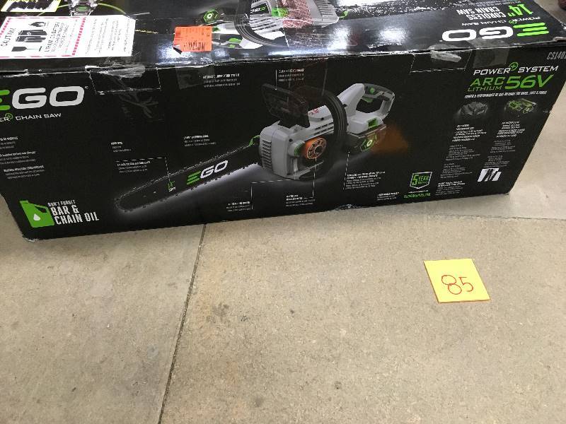 lot 85 image: EGO 56V Lithium-Ion 14in. Chain Saw, 2.0 Ah Kit in working conditions