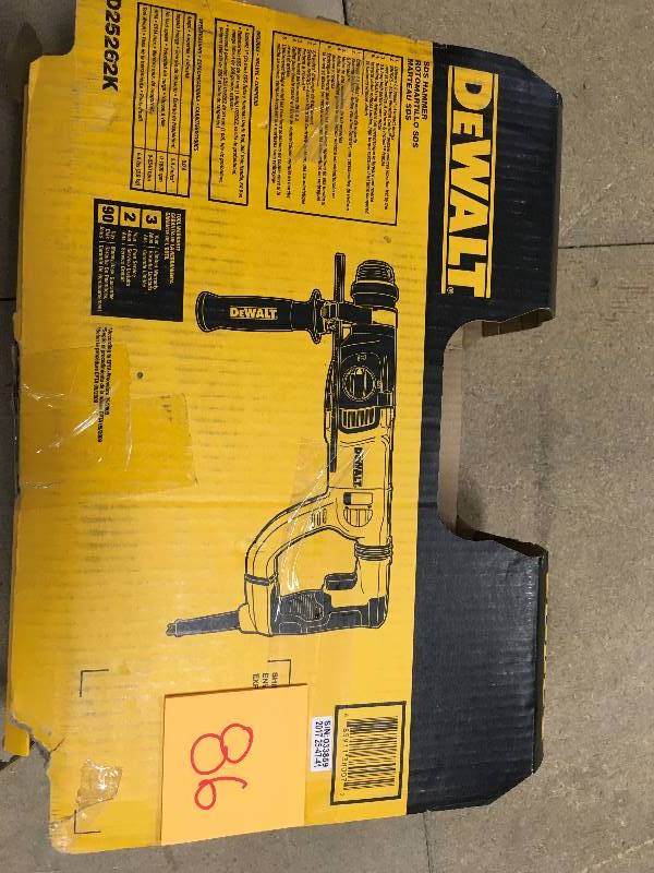 lot 86 image: DeWalt D25262K 1 in. SDS D-Handle Rotary Hammer in like New conditions