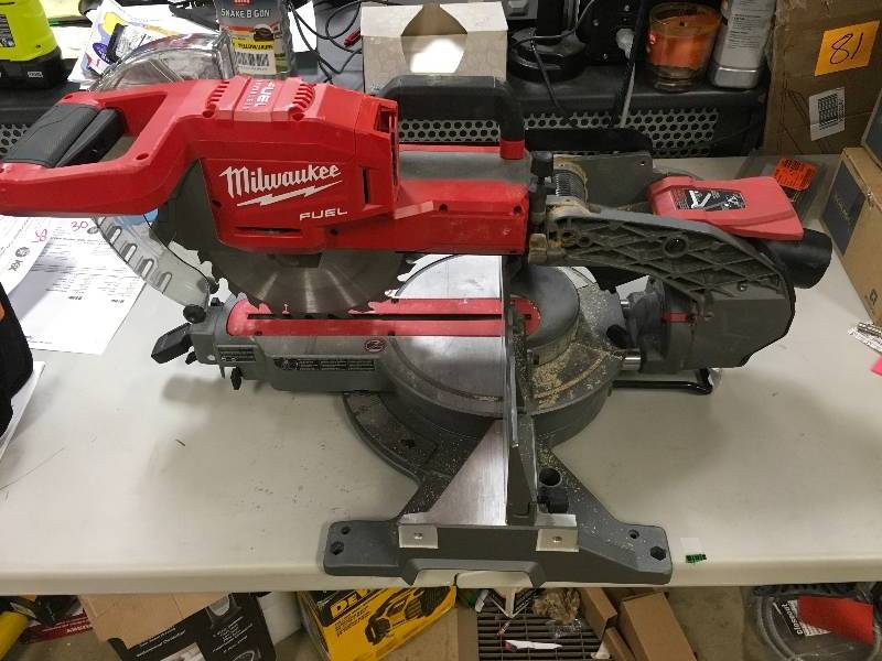 lot 117 image: Milwaukee M18 18-Volt FUEL Lithium-Ion Cordless Brushless 10 in. Dual Bevel Sliding Compound Miter Saw Bare Tool only