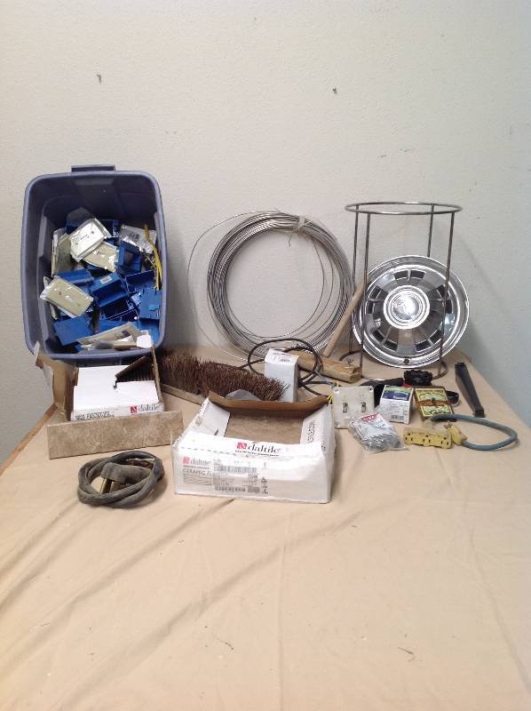 lot 54 image: Garage Items- Tile and Electrical Items