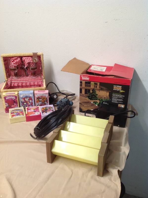 lot 74 image: Frog Water Fountain, Patio Deck Lights, Wine and Cheese Picnic Basket