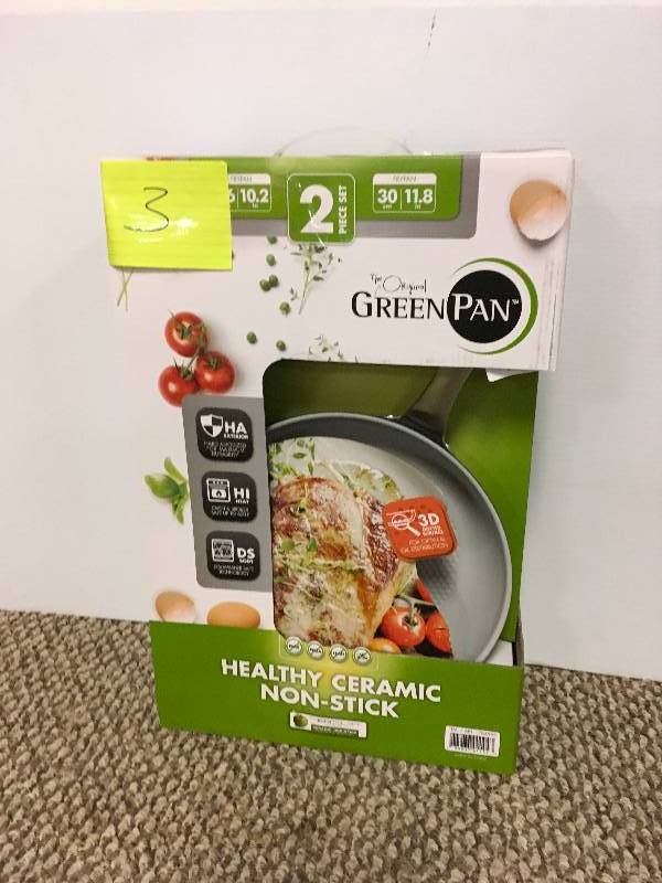 lot 3 image: Nonstick Ceramic Orginal Green Pan 2 Piece Set Thermolon Lifetime open box never used