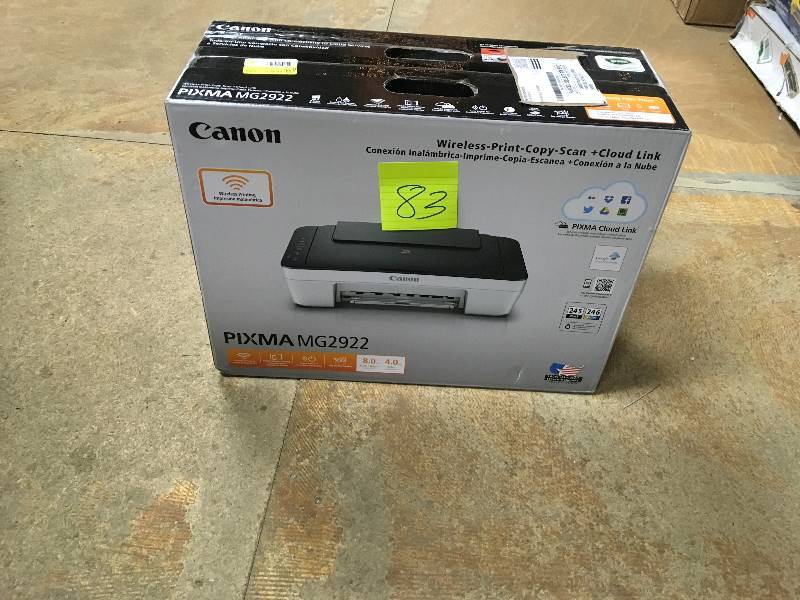 lot 83 image: Canon Pixma MG2922 All-In-One Inkjet Priner open box never used