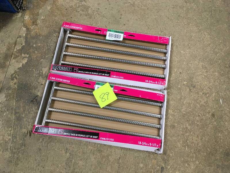 lot 89 image: Everbilt 4 Bar Clothes Dryer in Stainless Steel, Silver open box never used