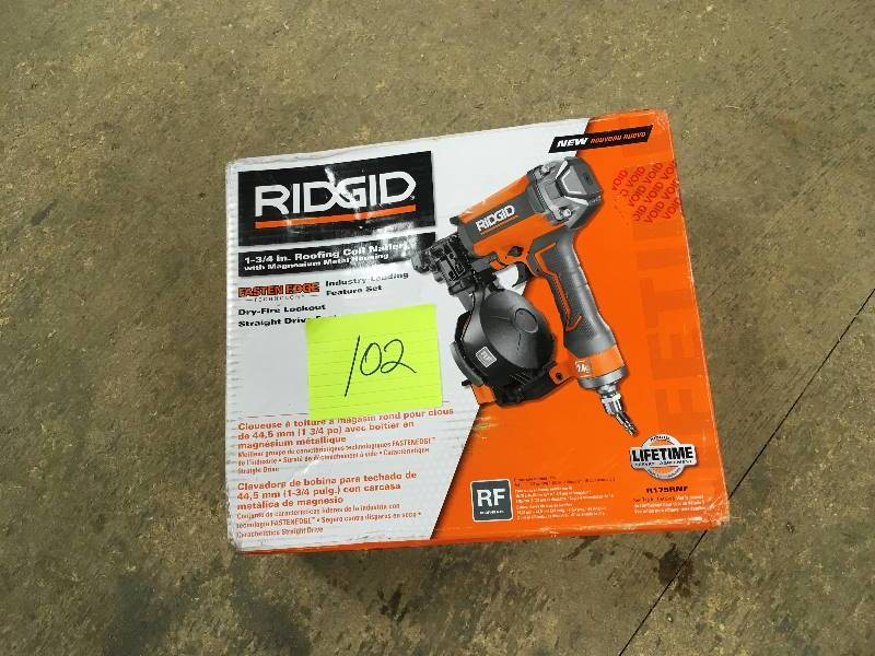 lot 102 image: Ridgid 1-34 in. Roofing Coil Nailer in working conditions