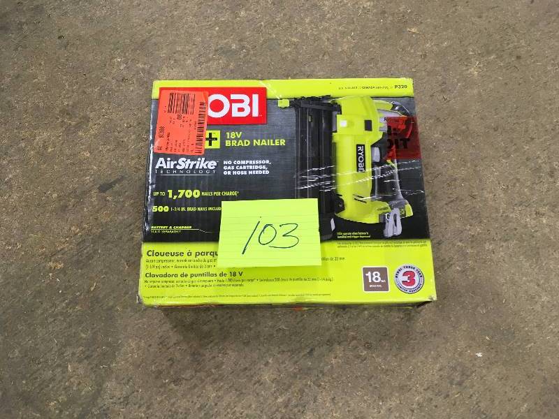 lot 103 image: Ryobi One 18 Volt Cordless Finish Brad Nailer(Tool Only) in working conditions