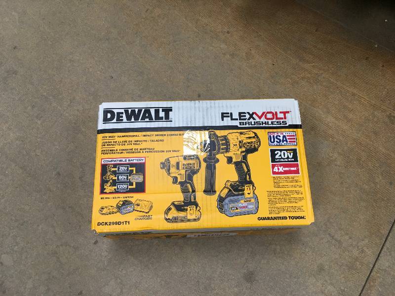 lot 110 image: Dewalt FLEXV not usedOLT 60-Volt and 20-Volt MAX Lithium-Ion Cordless Brushless Combo Kit (2-Tool) w 2Ah and 6Ah Batteries and Charge