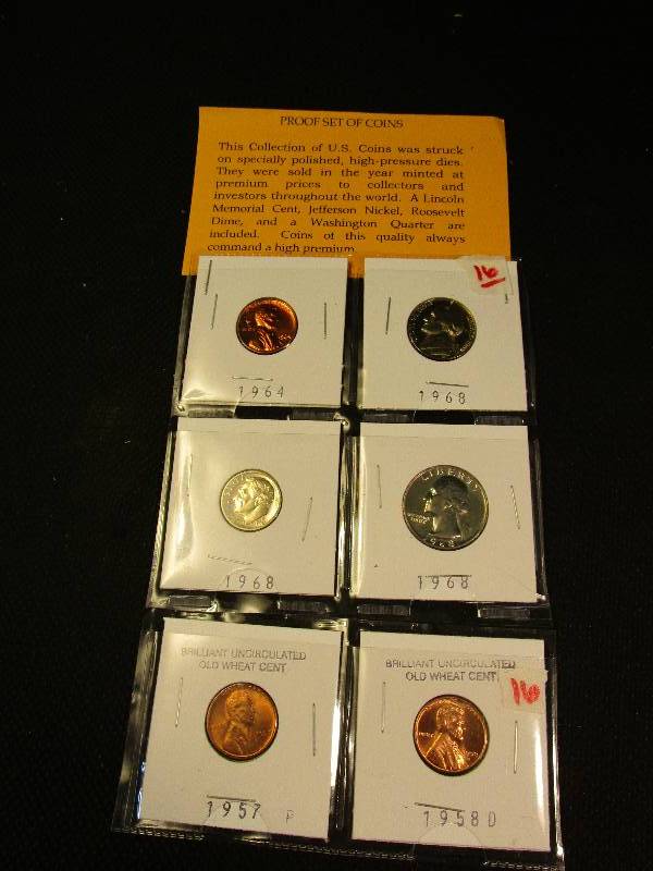 lot 16 image: (4) Proof Coins,  (2) Wheat Pennies