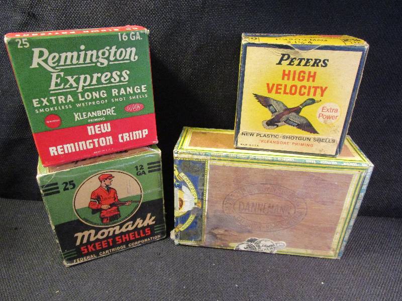 lot 27 image: Old Shotgun Boxes and Cigar Box