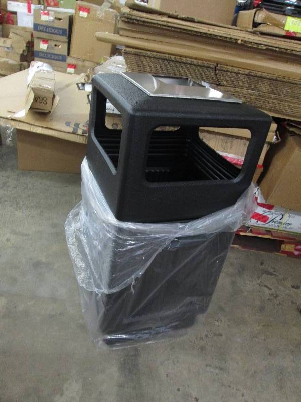 38 gal. Black Plastic Square Trash ...
