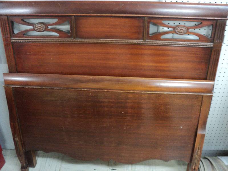 lot 6 image: wood twin headboard and footboard, ...