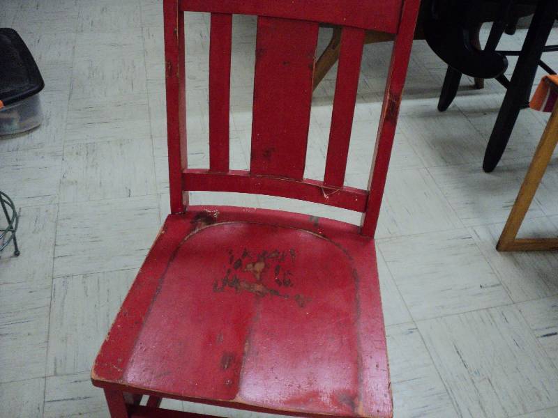 lot 12 image: red painted chair...