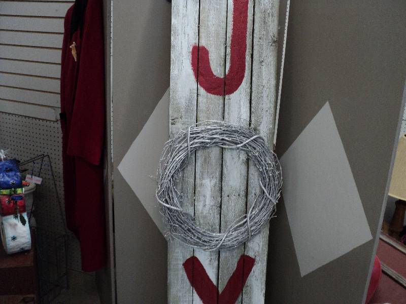 lot 56 image: joy on wood sign, 5ft 8in tall...