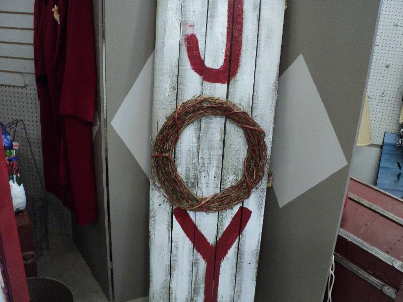 lot 57 image: joy on wood sign, 5ft 6in tall...