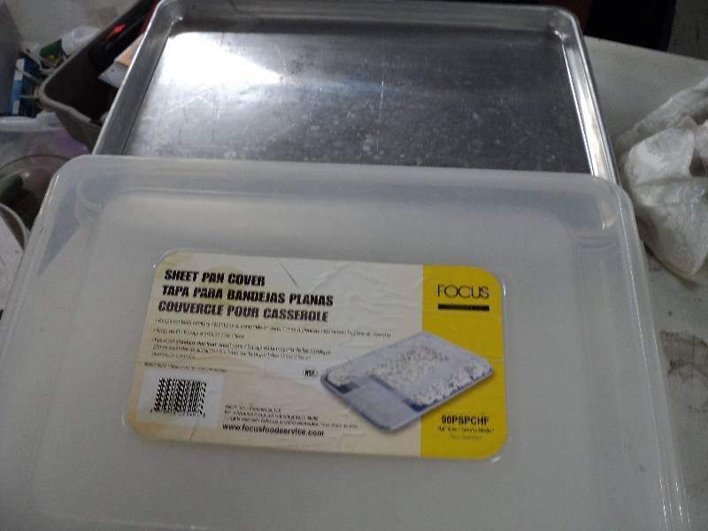 lot 159 image: 3 14 x 18 covered sheet pans stai...