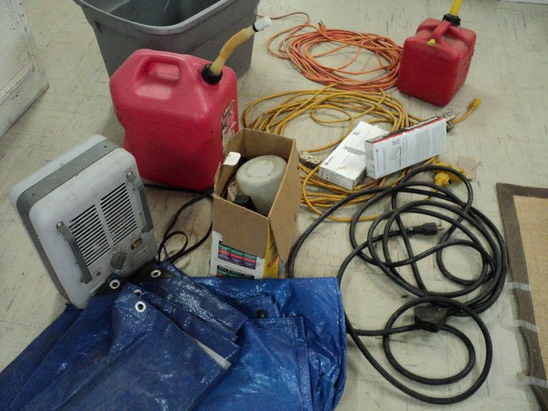 lot 199 image: extension cords, gas can, tarps and...