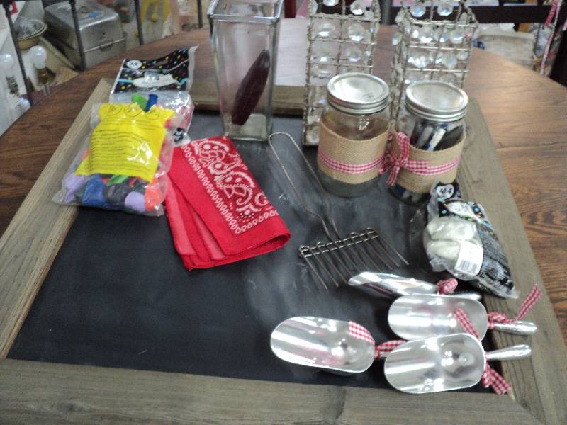 lot 232 image: 2 chalk boards and crafts and suppl...