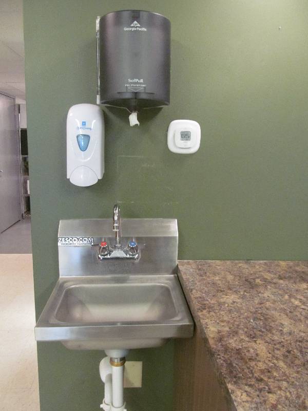 Zesco Food service Equipment hand sink, Georgia Pacific towel dispenser, Spartan soap dispenser