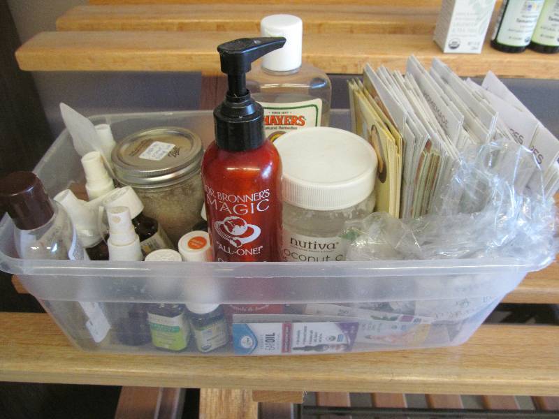 opened Aura Cacia oils, lotion