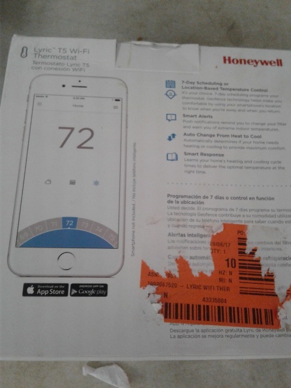 Honeywell Lyric T5 wi-fi thermostat