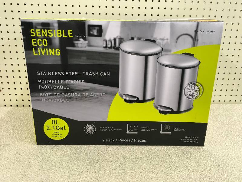 lot 120 image: EKO 8L 2PK STAINLESS STAINLESS STEEL TRASH CANS