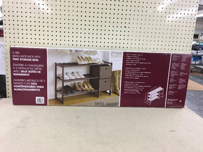 lot 129 image: METAL SHOE RACK W BINS