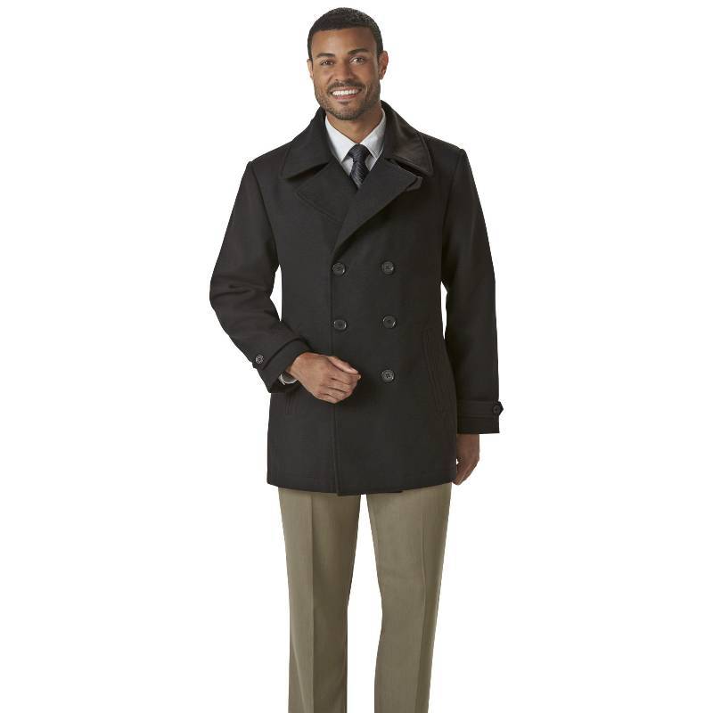 Nuvano Men s Pea Coat Black X Large Clothing Dresses Coats