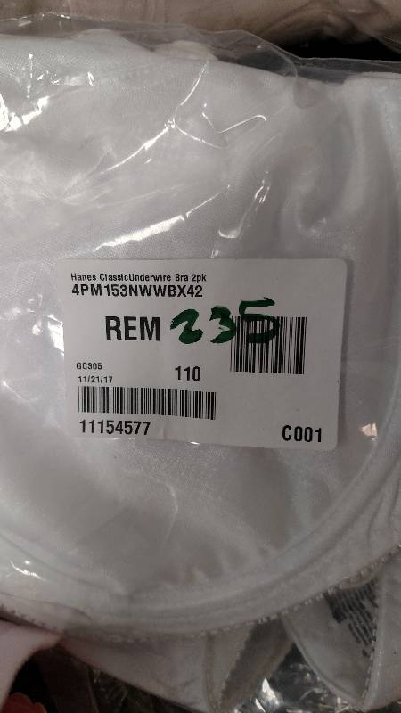 lot 235 image: Hanes 2-Pack Classic Underwire Bra WhiteWhite 42 DD