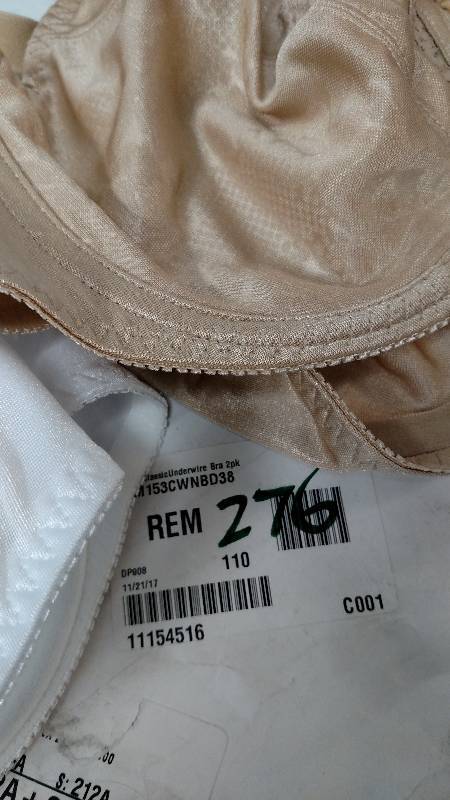 lot 276 image: Hanes 2-Pack Classic Underwire Bra WhiteNude 38 D