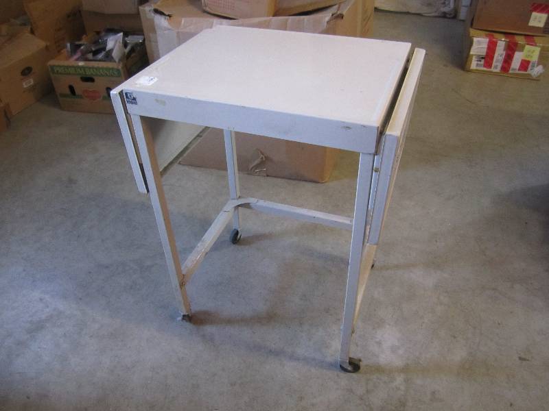 lot 201 image: Metal Utility CartTable on wheels ...