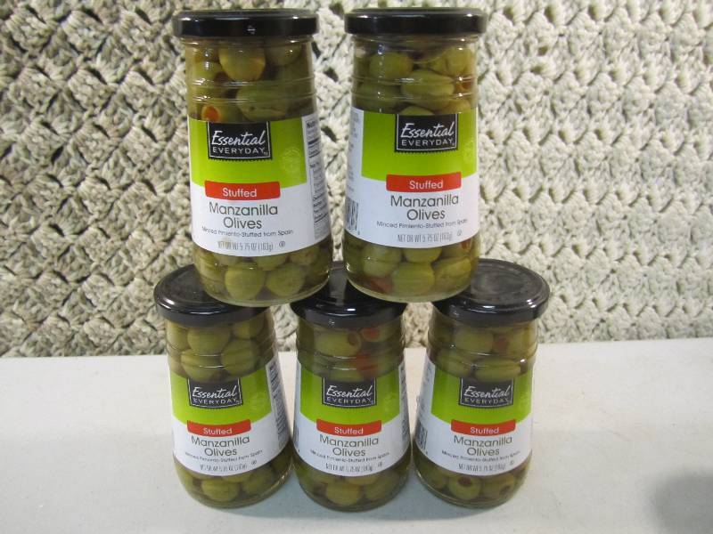 lot 222 image: Lot of 5 Jars Stuffed Manzanilla Ol...