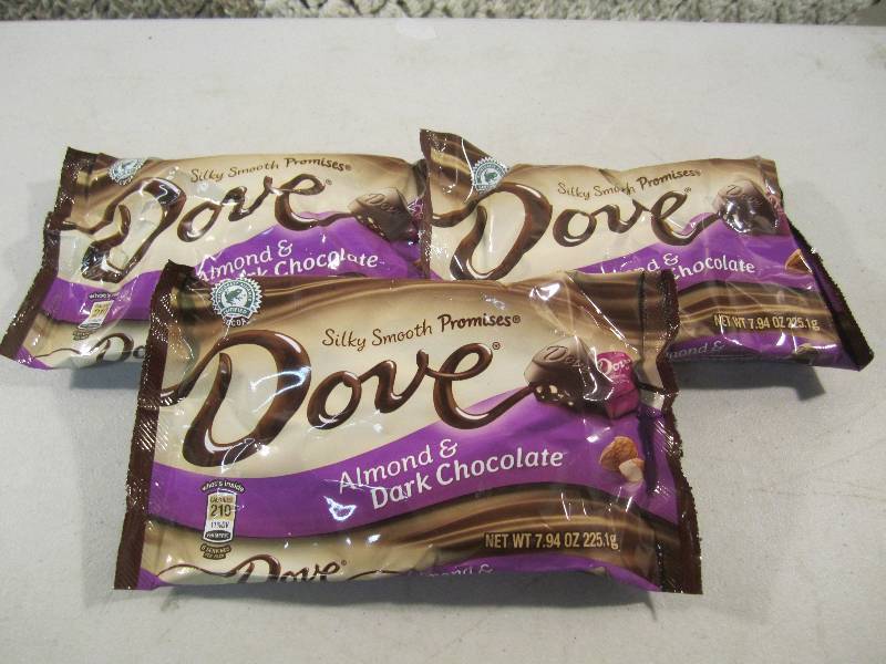 lot 324 image: 3 Bags of Dove Almond and Dark Choc...