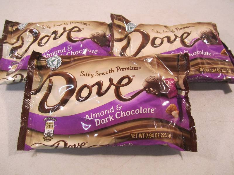 lot 326 image: 3 Bags of Dove Almond and Dark Choc...