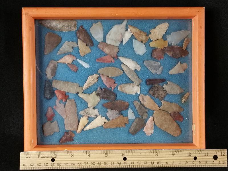 lot 18 image: (55) Various Native American Arrowheads  Rattlesnake Rattles
